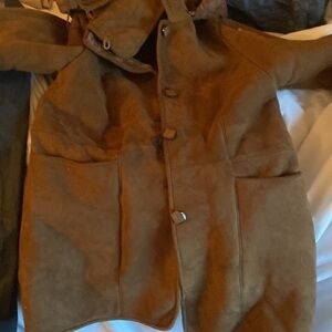 Unisex Suede leather winter coat super warm brown color coat collection